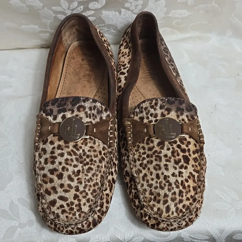 Ralph Lauren Carley Calf Animal Print Brown Loafers